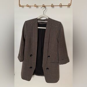 Express Plaid Collarless Rolled Sleeve Blazer